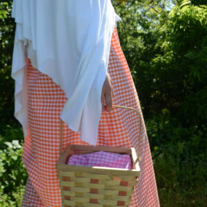 orange gingham maxi skirt, grove background