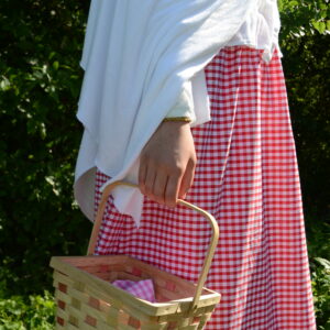 red gingham maxi skirt, grove background