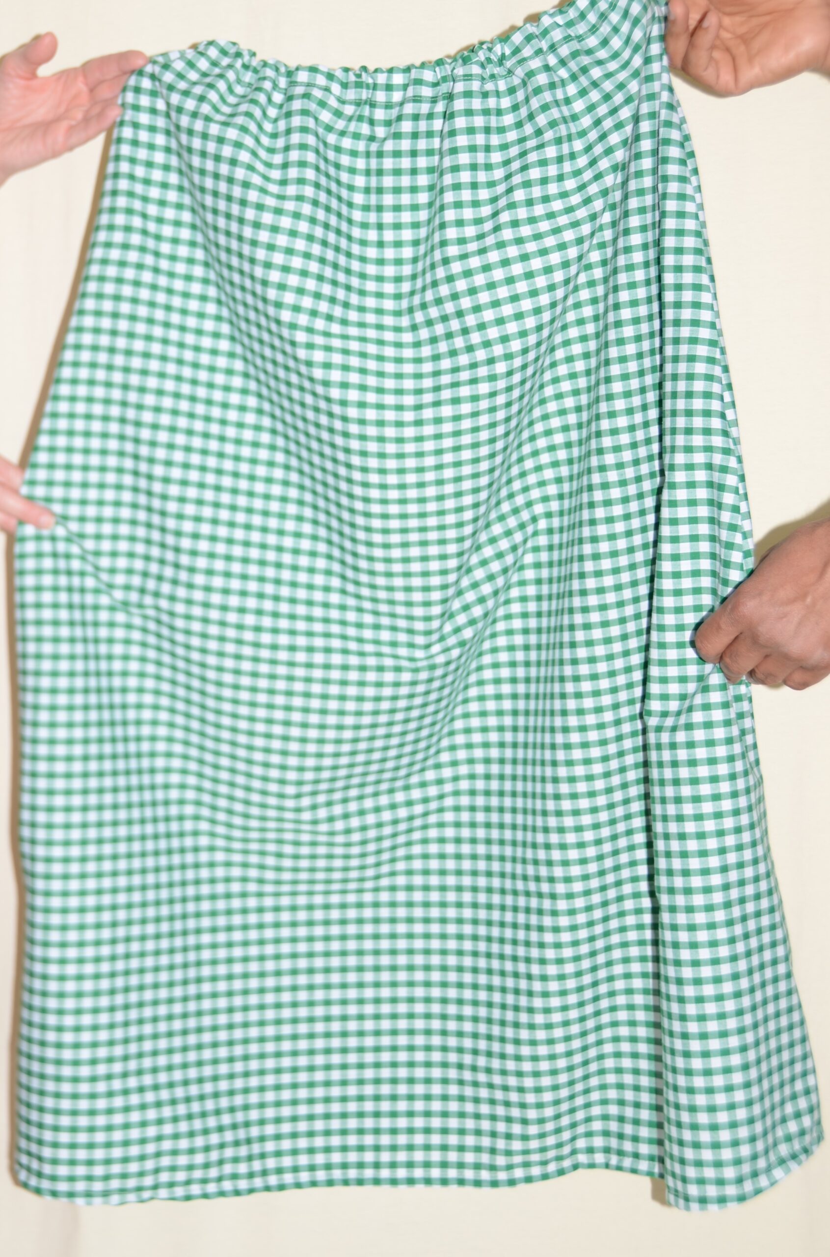 green gingham maxi skirt, close up