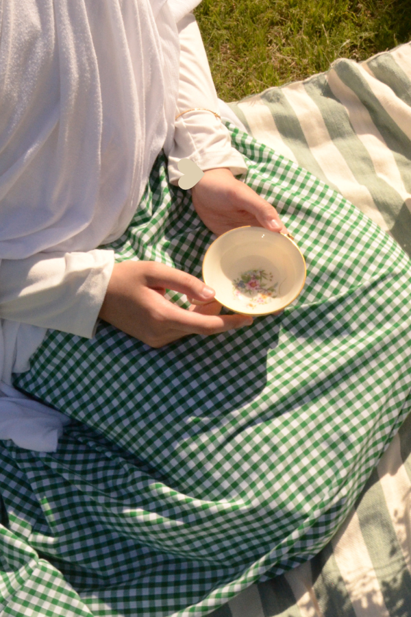 green gingham maxi skirt, close up