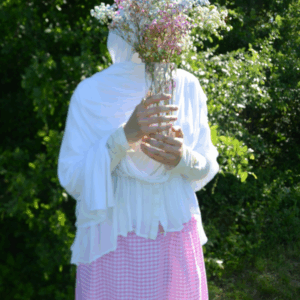 pink gingham maxi skirt, grove background