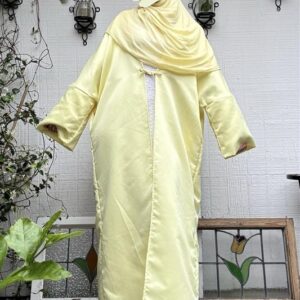 butter yellow open abaya, oversized cuffs, tie closure