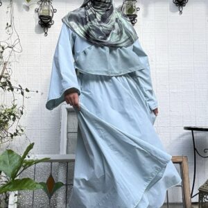 mermaid set, light turquoise, bubbly silhouetted top with flared sleeves, circle skirt