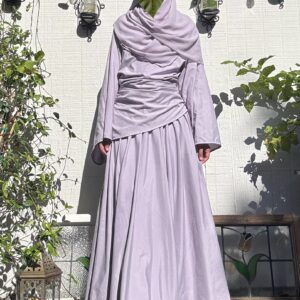 aamna 3-piece set, lavender, flared asymmetrical top with folds at waist, circle skirt